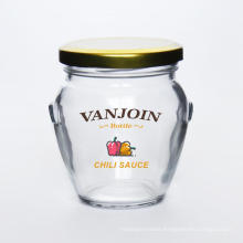 Vanjoin Orcio Family Size Clear Glass Honey Pot Jar Custom Printed Logo Honey Jars in Bulk with Gold Metal Lug Caps